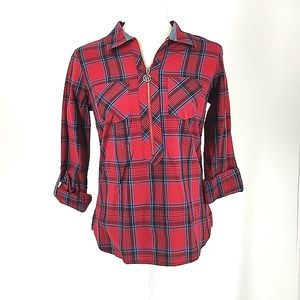 Tommy Hilfiger Women's Zip Up Plaid Top Size XS